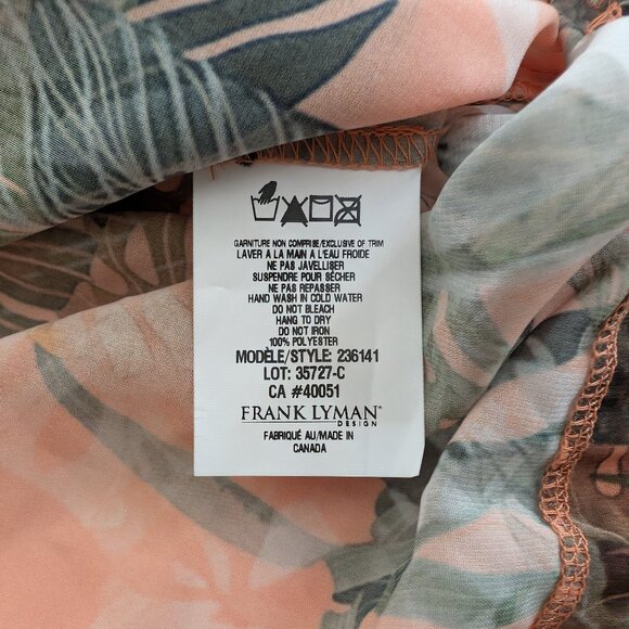 FRANK LYMAN Blouse L Multicolor Floral Sheer Embellished Roll Tab Sleeve Tie - Picture 12 of 14